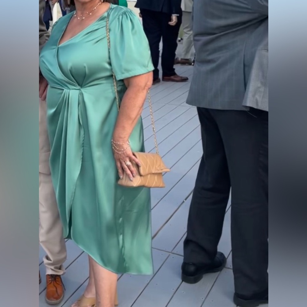 Green satin dress